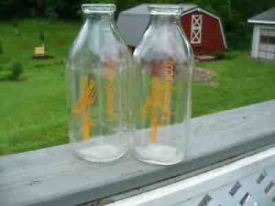 Lot of 2 McMahon's Inc. Dairy Orange Paint Quart Milk Bottles Altoona Pa Blair