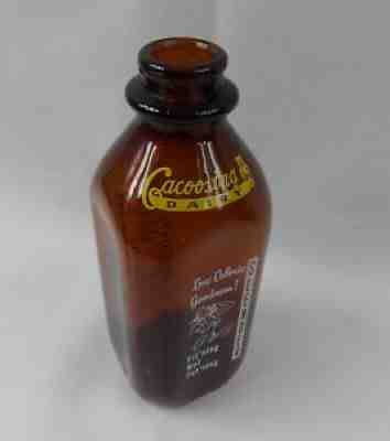 Vintage Cacoosing Dairy Square Amber Glass Quart Milk Bottle West Lawn PA