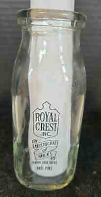 Vintage Royal Crest Dairy Half Pint Glass Milk Bottles Denver Colorado