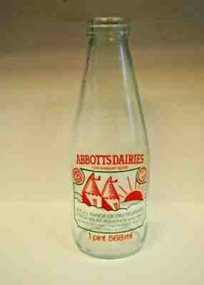 Vintage Glass Milk Bottle - ABBOTTS DAIRIES, CANTERBURY - Very Clean and clear.