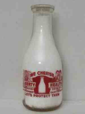 RPQ Milk Bottle Norris Dairy Waverly NY 1944 WW2 WAR SLOGAN STAND BEHIND THE GOV