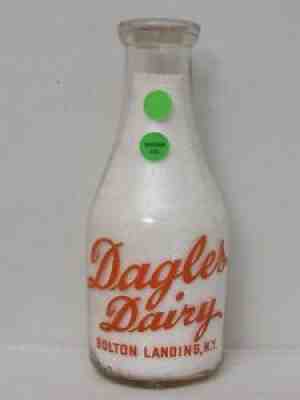 TRPQ Milk Bottle Dagles Dairy Farm Bolton Landing NY 1947 WARREN COUNTY Health