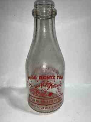 Milk Bottle Richmond Dairy Richmond VA 1943 QUART MILK WAR II FOOD FIGHTS TOO
