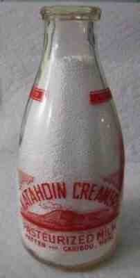 Katahdin Creamery Round Quart Milk Bottle Red Pyro Glaze Patten - Caribou ME VG