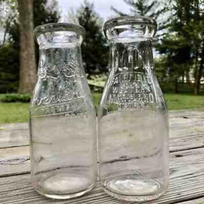 2 Baltimore MD Milk Bottles Fairfield Western Maryland Dairy & Cloverland Farms