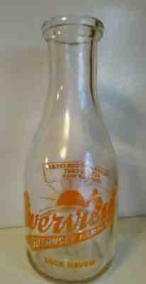 Antique Vintage Riverview Guernsey Farms 1 Quart Milk Bottle Lock Haven Pa