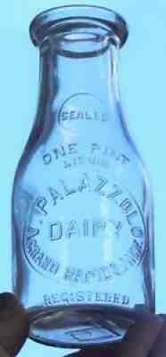 V. Palazzolo Dairy Grand Rapids, MICH MI Embossed Pint Milk Bottle