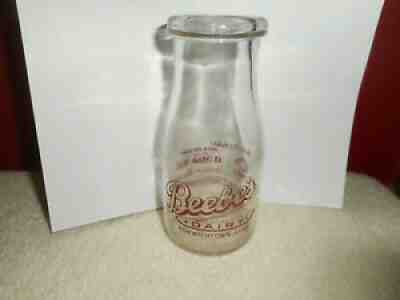 BEEBE'S DAIRY & Ice Cream Bar Norwichtown Ct 8 oz Milk Bottle Duraglass 1950s