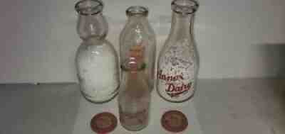 4 MILK BOTTLES. White Bros , Tenney farms , Annex Dairy , Valley Brook