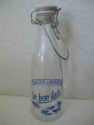 Le Bon Lait Glass French Normandy Milk Bottle Carafe Comptoir de Famille