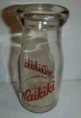 Vintage 1940's WAIKIKI DAIRY Spokane WA Half Pint Cream/Milk Glass Bottle