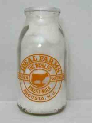 TRPQ Milk Bottle Sour Cream Ideal Farms Dairy N Haledon NJ Augusta NJ Guernsey