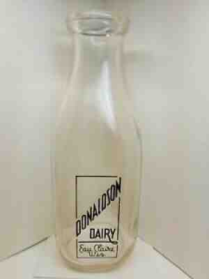 Rare Art Deco Black Quart Donaldson Dairy Milk Bottle Eau Claire WI Wisconsin