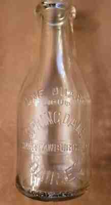 Vintage Embossed Springdale Milk - One Quart Glass Bottle Made in Spartanburg SC