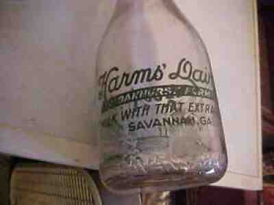 Vintage Milk Bottle Harms Dairy Oakhurst Farm Savannah GA CHATHAM CO.