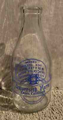 Round 50â??s Blue Lettering Half Gallon Milk Bottle University Farm Davis, CA