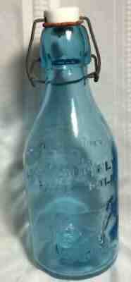 Vintage Blue Thatcher's Dairy Bottle 'Absolutely Pure Milk' Embossed cow