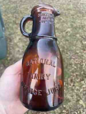 National Dairy Orange Juice Amber Pint Milk Bottle & Pouring Spout