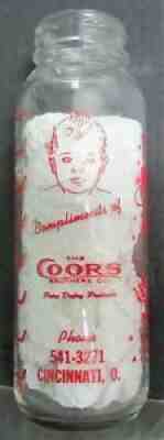 The Coors Brothers Co. Dairy Cincinnati, OH Ohio 8 oz Hi-Lo Baby Milk Bottle