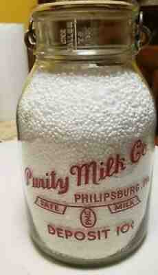 Rare Wide Mouth Gallon Purity Milk Co. Philipsburg, PA Milk Bottle