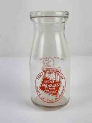 Vtg Three Forks Dairy Chicago Milwaukee Railroad Milk Bottle Yellowstone Montana