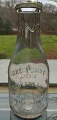 Rare Quart Pine Lawn Dairy Dempsey Milk Bottle TREQ Diamond PA Madison Crawford
