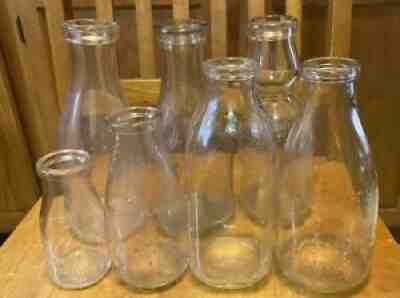 7 Embossed Glass Milk Bottles 5 Biltmore Dairy Farms 2 Ukn w/Crate & Cream Top