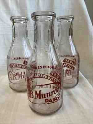 3 Vintage Quart Milk Bottles Munroe Dairy East Providence Rhode Island Bottle