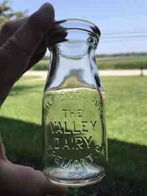 1940â??s The Valley Dairy Half Pint Glass Milk Bottle Fremont Ohio Super Nice!