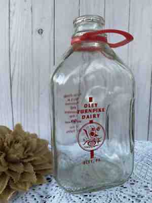 Vintage Half Gallon Milk Bottle Oley Turnpike Dairy Pennsylvania