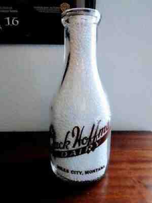 Brown Quart Jack Hoffman Dairy Brown Swiss Cows Milk Bottle Miles City, Montana.