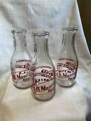 3 Vintage Quart Milk Bottles Munroe Dairy East Providence Rhode Island Bottle