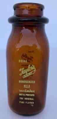 Rare Vintage Taylor's Dairy Glass Half Pint Milk Bottle brown / amber Very Nice