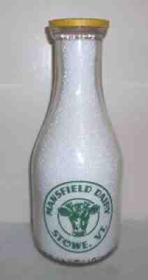 Mansfield Dairy Stowe Vt. Pyro Quart Milk Bottle 