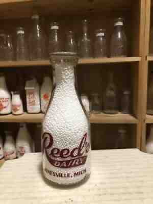 Quart Pyro Milk Bottle TRPQ Reedâ??s Dairy JONESVILLE MICHIGAN MICH MI Hillsdale