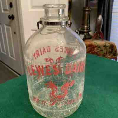 Vintage Lewes Dairy One Gallon Glass milk Bottle Farmhouse Rustic Accent Decor