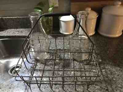 Vintage Wire Quart Milk Bottle Carrier With Two H P Hood Quart Milk Bottles