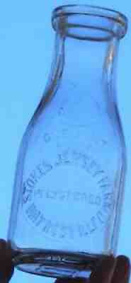 Stokes Jersey Farm Waynesville, O. OH Ohio Embossed Pint Milk Bottle