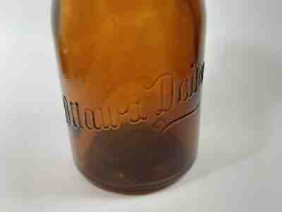 Vintage Ottawa Dairy Amber Quart Milk Bottle Ontario, Canada