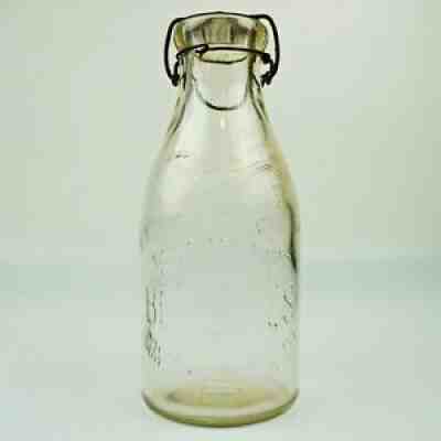 Antique c. 1900's Borden's Condensed Milk Co. Quart Glass Milk Bottle w/ Cap