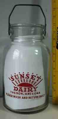 Vtg Rare SUNSET DAIRY Gallon Wide Mouth Milk Bottle Jar Jug w Handle TUCSON AZ