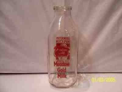 Glass Milk Bottle. Vintage Glass Milk Bottles. 3 Marked Bottle, 1 Unmarked.  Borland's Dairy, Meadow Gold, Old Milk Dairy Kitchen Decor 