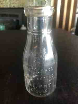 Vintage Antique 3 Cent Universal Glass Milk Bottle w/ Original Paper Top 7â? Tall