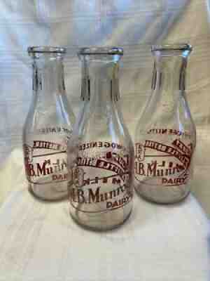 3 Vintage Quart Milk Bottles Munroe Dairy East Providence Rhode Island Bottle