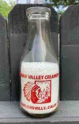 TRPQ milk bottle ACL Indian Valley creamery dairy TAYLORSVILLE Plumas county RED
