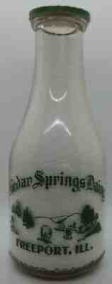 Cedar Springs Dairy Pyroglazed Quart Milk Bottle - Freeport, ILL IL