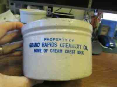 Butter Crock Grand Rapids, Mich. Creamery Co. Cottage Cheese Stoneware MICHIGAN