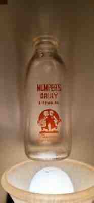 Quart Pyro Mumpers Farm Dairy Elizabethtown Pa Penn Milk Bottle