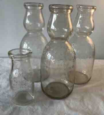 4 Vintage Chestnut Farms Chevy Chase DC Dairy Milk Bottles 3 Qt, 1 Pt