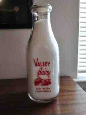 Tall Square Red Quart Valley Dairy Milk Bottle Rio Vista California